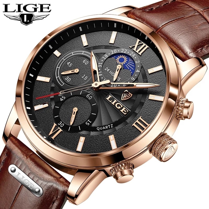 Lige New Quartz Watch Quartz Multifunction Chronograph Waterproof Watch - Image 4