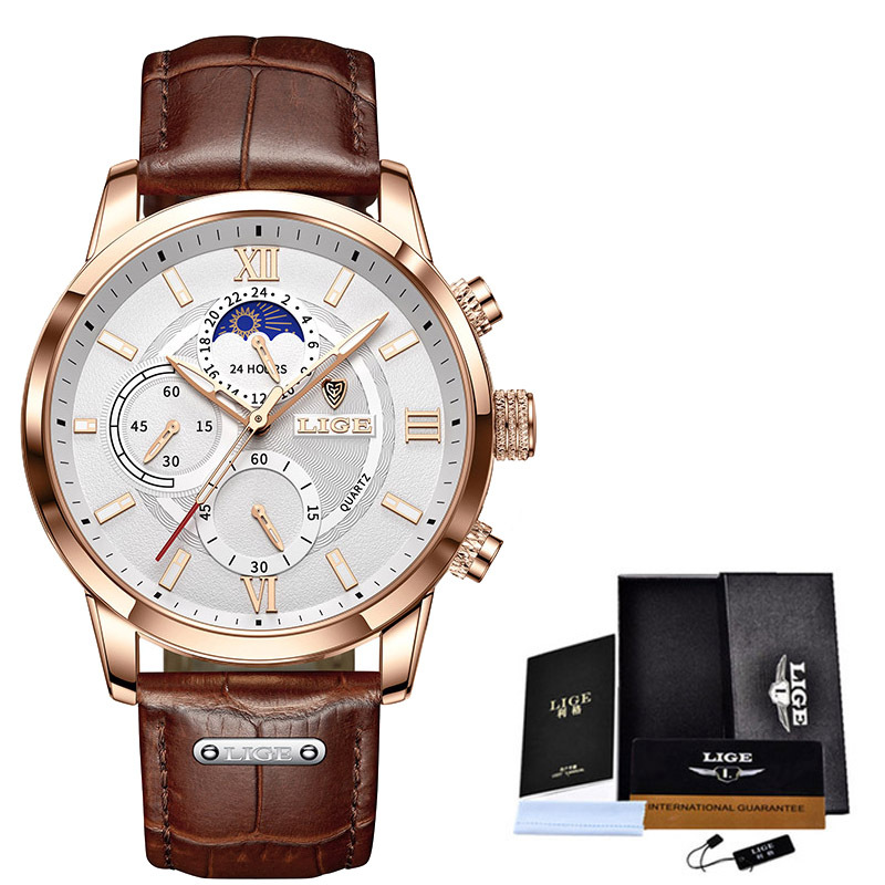 Lige New Quartz Watch Quartz Multifunction Chronograph Waterproof Watch - Image 5